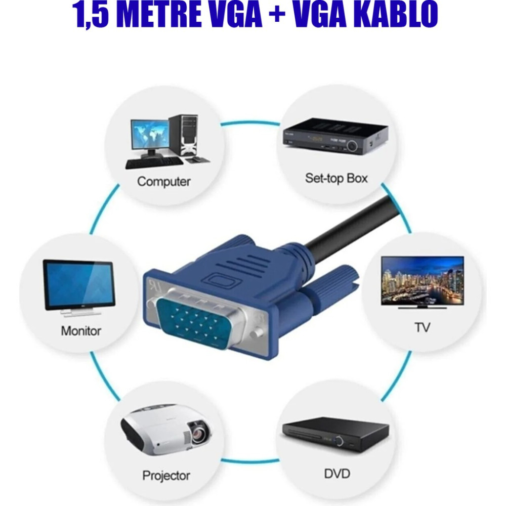 Apronx APX-VGA02 1,5 Metre VGA Görüntü Kablosu 1.5 Metre Monitör Kablosu VGA Kablo Bilgisayar Çevirici ve Adaptörü Fiyatı