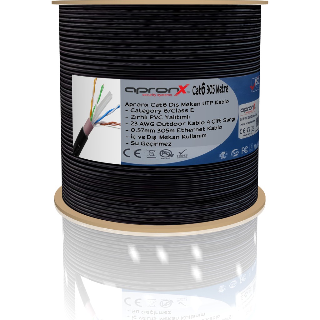 Apronx Cat6 23AWG 305M Outdoor 0,57MM Siyah Utp Kablo Network Aksesuarları Fiyatı