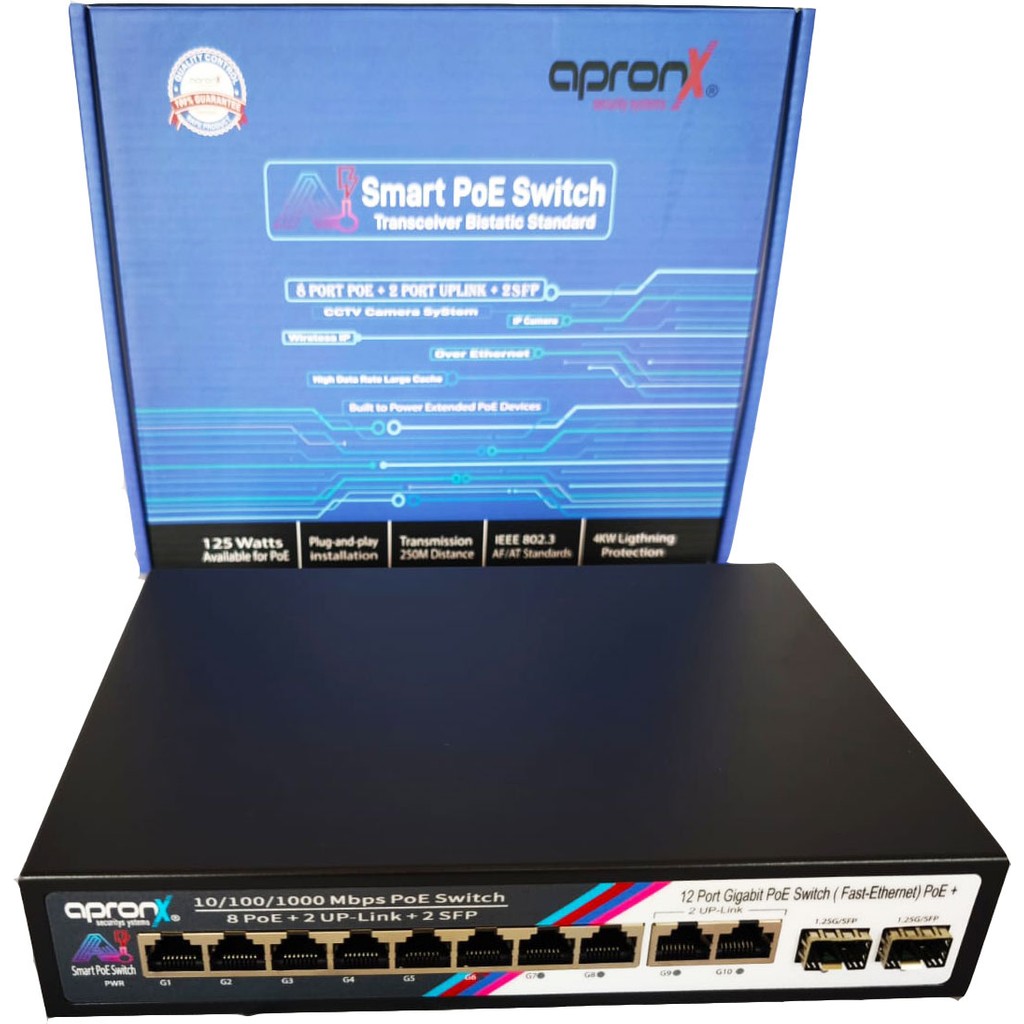 Apronx Yönetilemez 8 Port 10/100 Poe Switch 125W 8 PoE Portu ile Yüksek Güç Bağlantı Özellikleri Hub & Switch Fiyatı