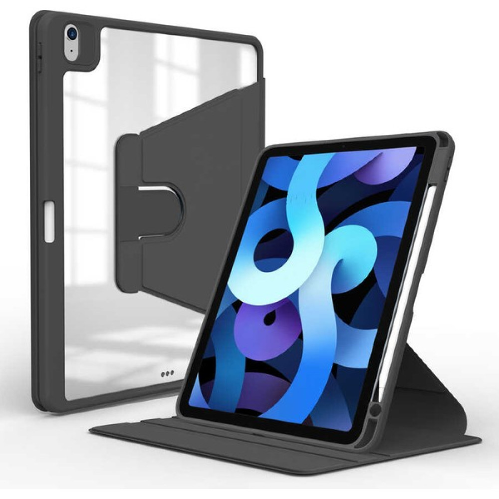 Apsuwa Apple iPad Air 10.9 2022 (5.nesil) Kılıf Dönerli Standlı Nayn Arkası Şeffaf - Siyah Tablet Kılıfı Fiyatı