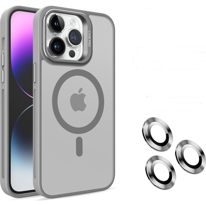 Apsuwa Apple iPhone 14 Pro Max Kılıf Magsafe Sert Mika Standlı + Lens Koruyucu + Ekran Koruyucu - Füme Cep Telefonu Kılıfı Fiyatı