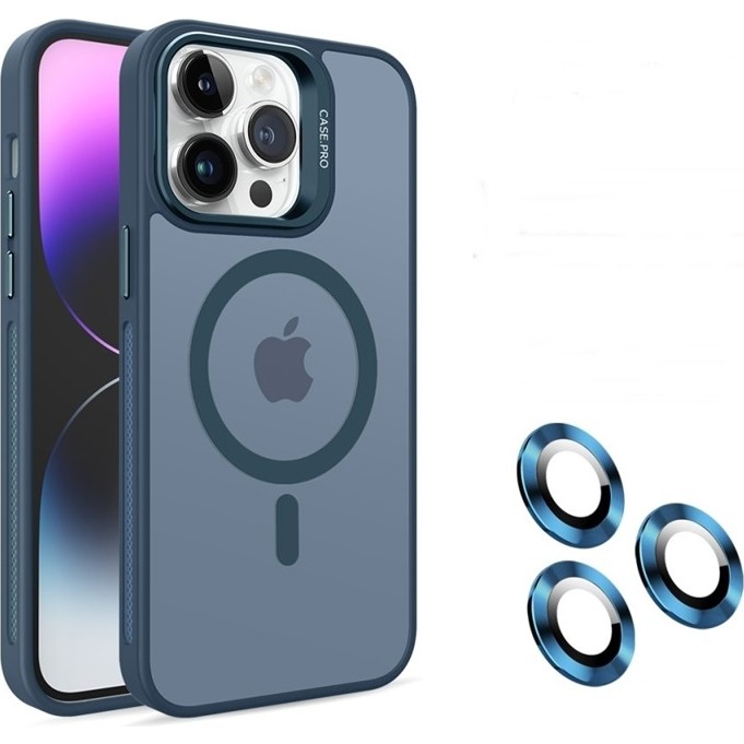 Apsuwa Apple iPhone 14 Pro Max Kılıf Magsafe Sert Mika Standlı + Lens Koruyucu + Ekran Koruyucu - Lacivert Cep Telefonu Kılıfı Fiyatı