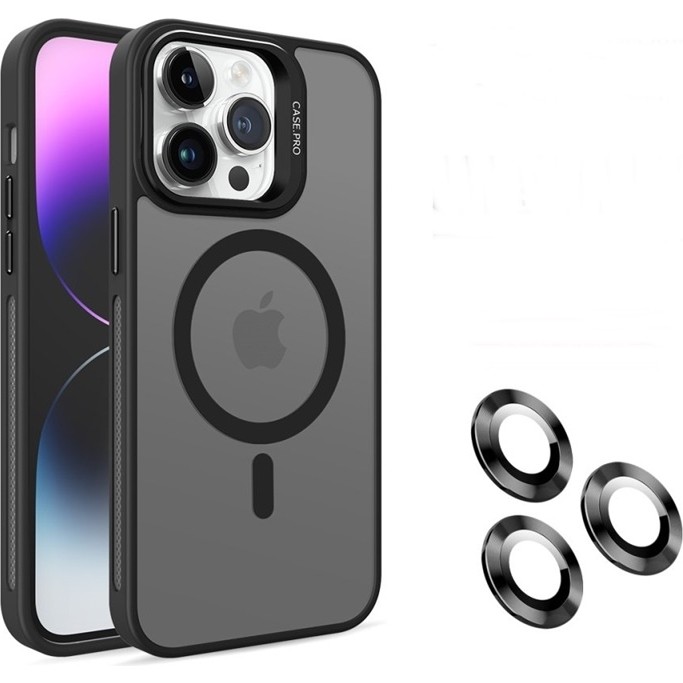 Apsuwa Apple iPhone 14 Pro Max Kılıf Magsafe Sert Mika Standlı + Lens Koruyucu + Ekran Koruyucu - Siyah Cep Telefonu Kılıfı Fiyatı
