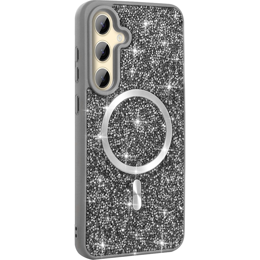 Apsuwa Samsun Galaxy S25 Fe Kılıf Pırlanta Taşlı Magsafe Şarj Özellikli - Gri Cep Telefonu Kılıfı Fiyatı