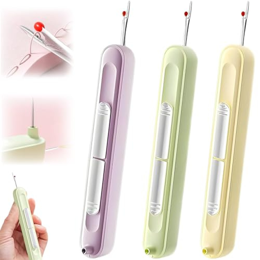 Aptedex 3Pcs Upgraded 2 in 1 Automatic Needle Threaders Seam Ripper, 2-in-1 Needle Threader & Seam Ripper Tool, Needle Threaders for Hand Sewing, 2 in 1 Needle Threader Seam Ripper