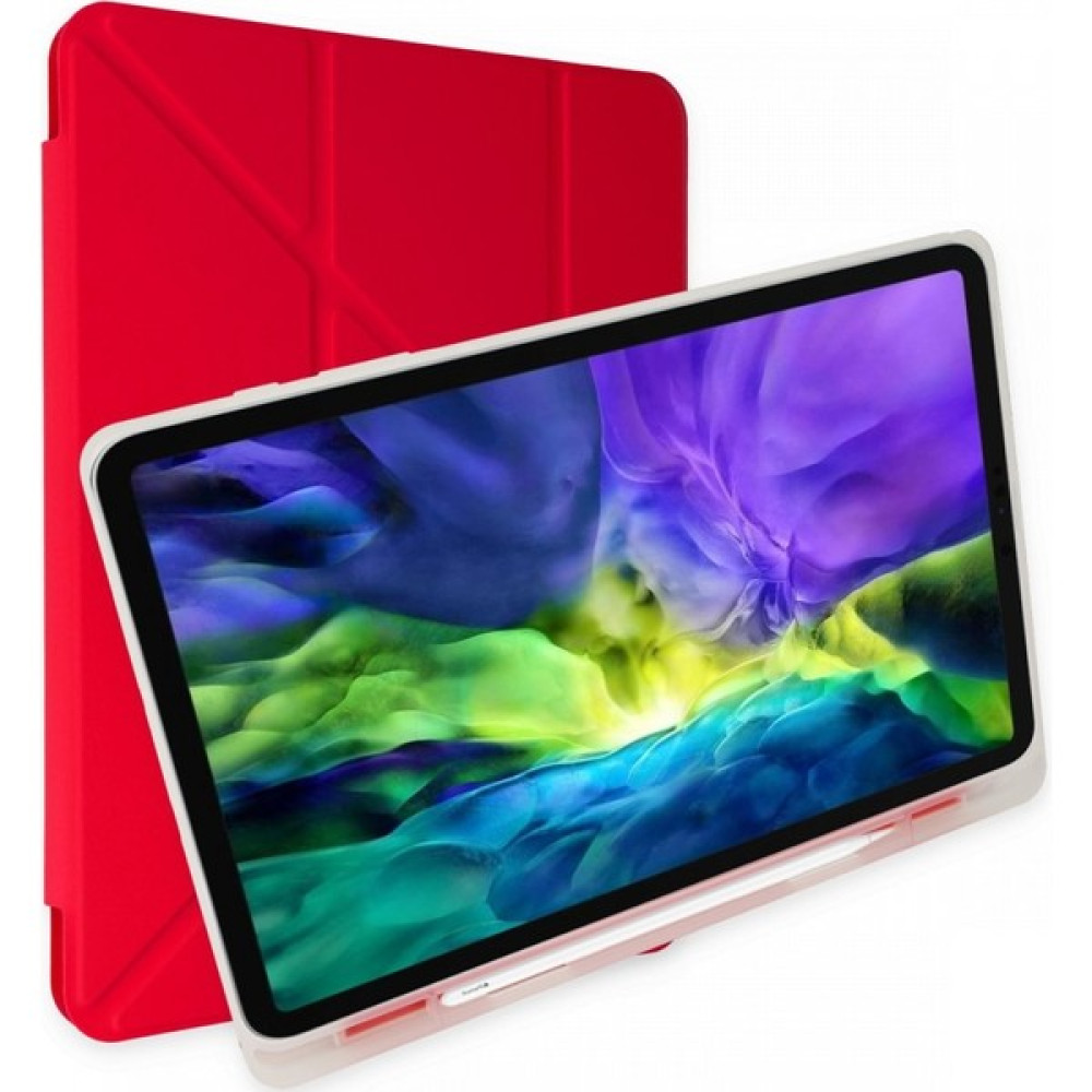 Aqua Aksesuar Ipad Air 10.9 2022 (4-5.nesil) Uyumlu Kılıf Kalemlikli Katlanabilen Standlı Akıllı Tablet Kılıfı - iPad 10.9 (Air4-Air5)-Kırmızı Tablet Kılıfı Fiyatı