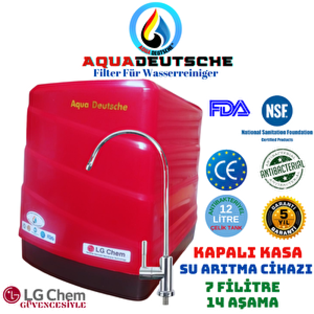 Aqua Deustche Aqua Deutsche Kapali Kasa Kirmizi Renk 12 Li̇tre 14 Aşama 7 Fi̇li̇tre Ters Ozmoz Özelli̇kli̇ Su Aritma Ci̇hazi Su Arıtma Cihazı Fiyatı