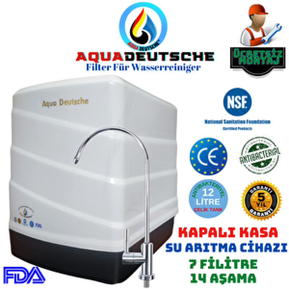 Aqua Deustche Aqua Deutsche Kapali Kasa Ücretsi̇z Montaj Su Aritma Ci̇hazi 12 Li̇treli̇k 7 Fi̇li̇tre 14 Aşamali Su Arıtma Cihazı Fiyatı