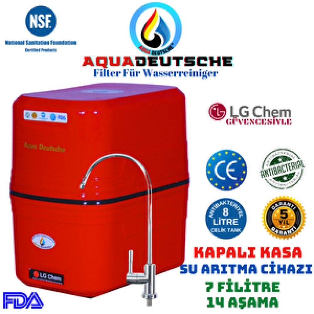 Aqua Deustche Aqua Deutsche Kirmizi Renk 14 Aşama 7 Fi̇li̇tre 8 Li̇tre Kapali Kasa Su Aritma Ci̇hazi Su Arıtma Cihazı Fiyatı