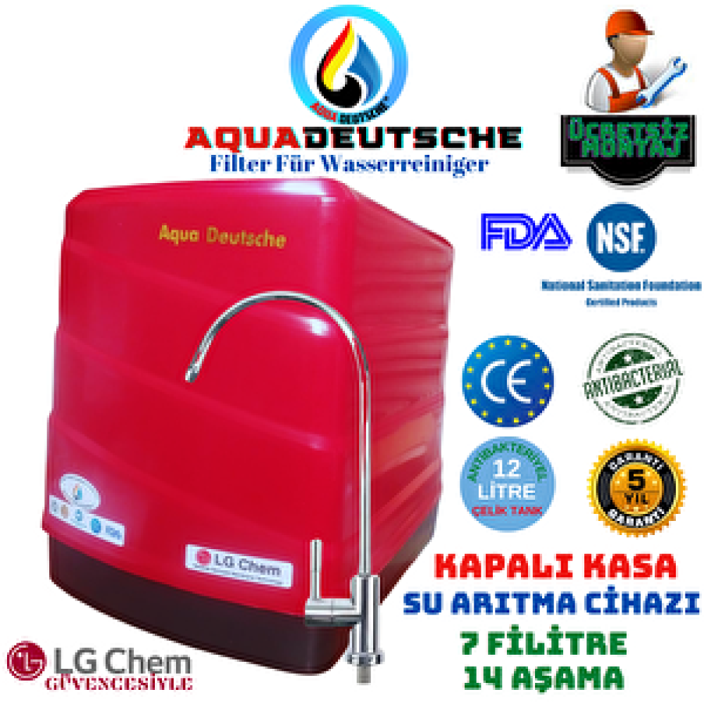 Aqua Deustche Aqua Deutsche Montaj Dahi̇l Kirmizi Renk 12 Li̇tre 14 Aşama 7 Fi̇li̇tre Ters Ozmoz Özelli̇kli̇ Su Aritma Ci̇hazi Su Arıtma Cihazı Fiyatı
