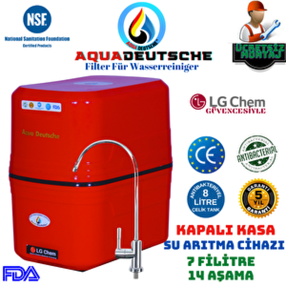 Aqua Deustche Aqua Deutsche Montaj Dahi̇l Kirmizi Renk 14 Aşama 7 Fi̇li̇tre 8 Li̇tre Kapali Kasa Su Aritma Ci̇hazi Su Arıtma Cihazı Fiyatı
