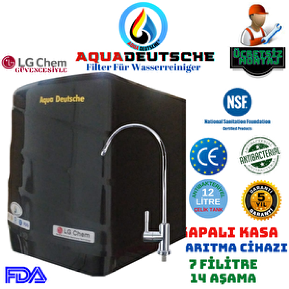 Aqua Deustche Aqua Deutsche Montaj Dahi̇l Si̇yah Renk 12 Li̇tre 14 Aşama 7 Fi̇li̇tre Alkali̇ Ve Mi̇neralli̇ Ters Ozmoz Su Aritma Ci̇hazi. Su Arıtma Cihazı Fiyatı