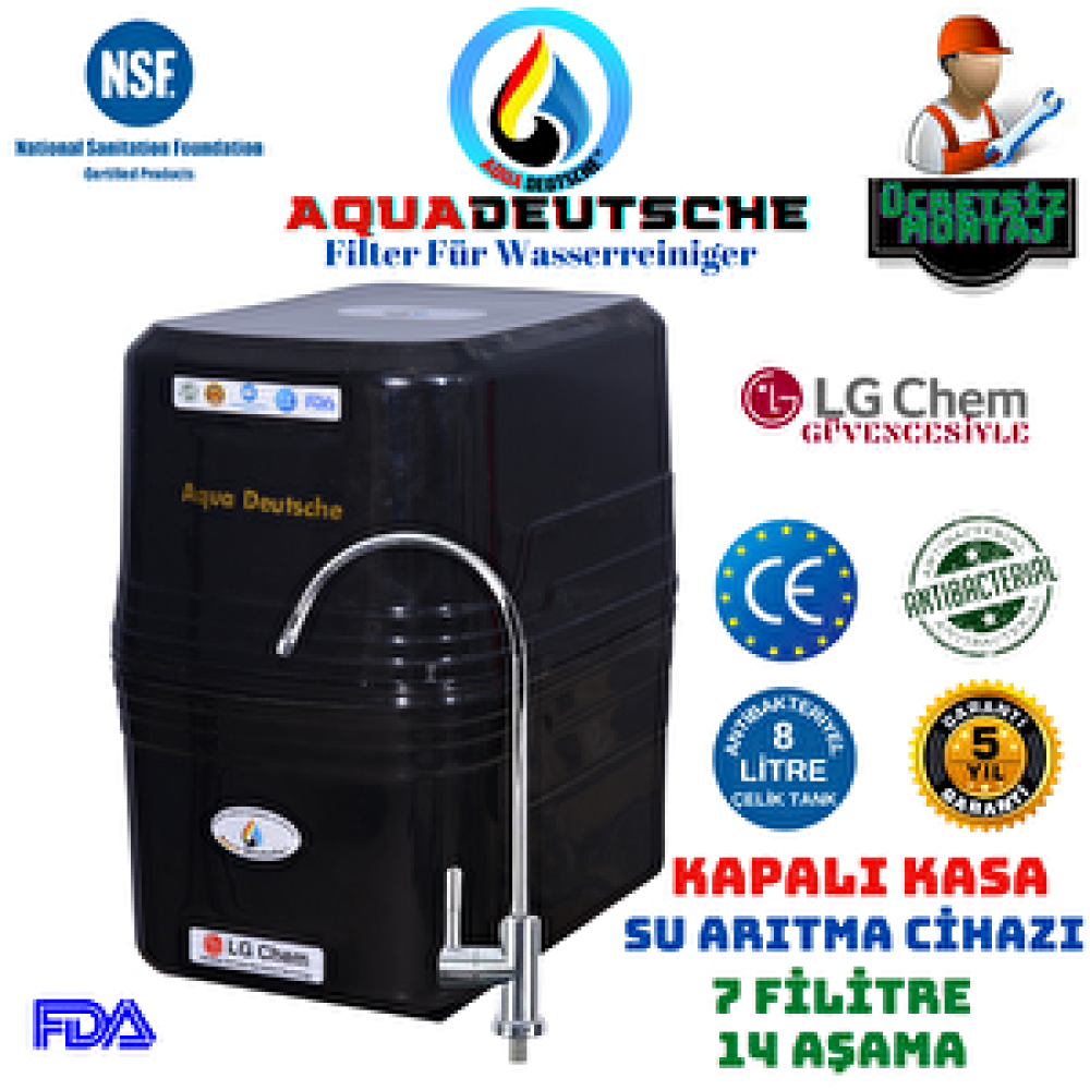 Aqua Deustche Aqua Deutsche Montaj Dahi̇l Si̇yah Renk 14 Aşama Fi̇li̇tre 8 Li̇tre Kapali Kasa Su Aritma Ci̇hazi Su Arıtma Cihazı Fiyatı