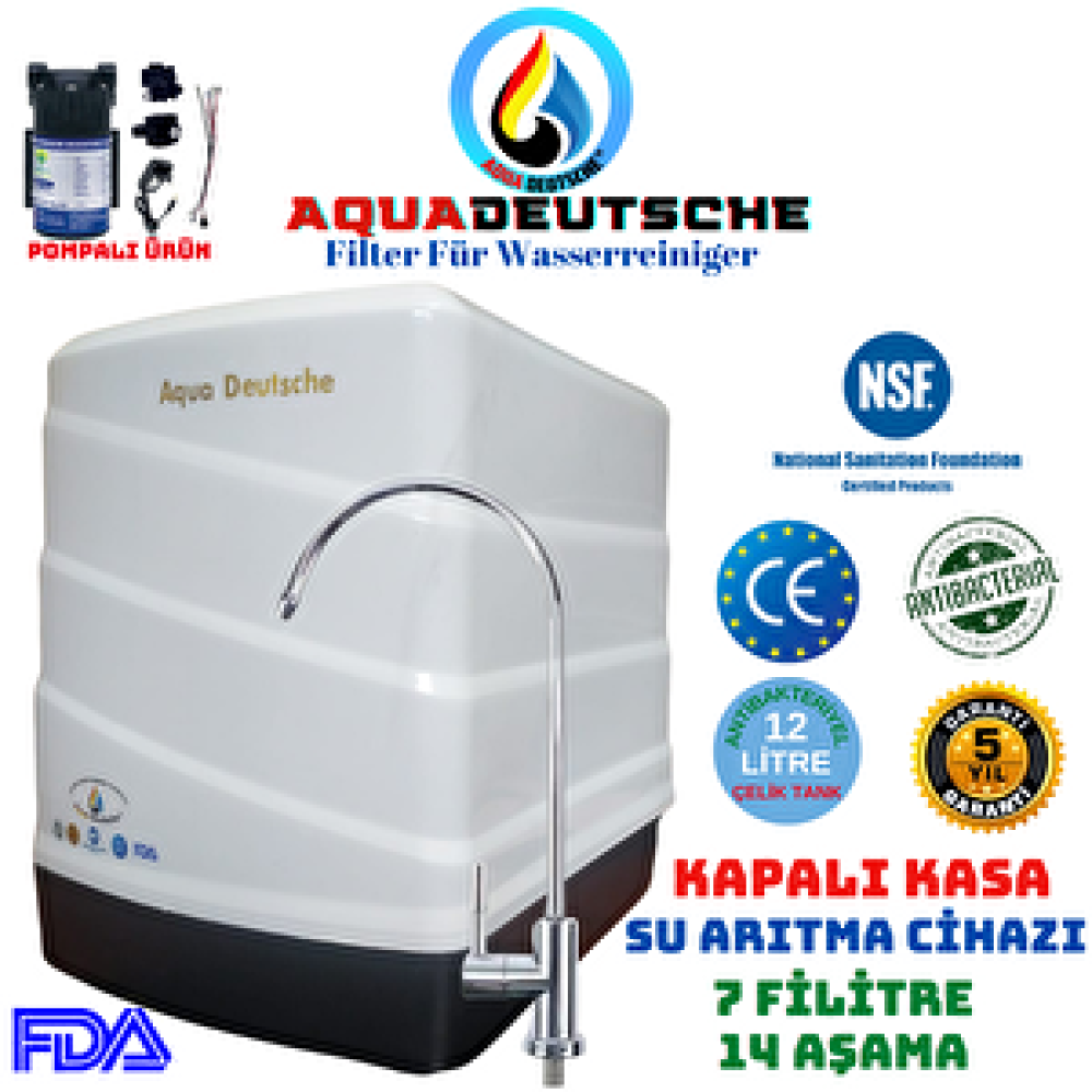 Aqua Deustche Aqua Deutsche Pompali Kapali Kasa Su Aritma Ci̇hazi 12 Li̇tre 7 Fi̇li̇tre 14 Aşamali Su Arıtma Cihazı Fiyatı