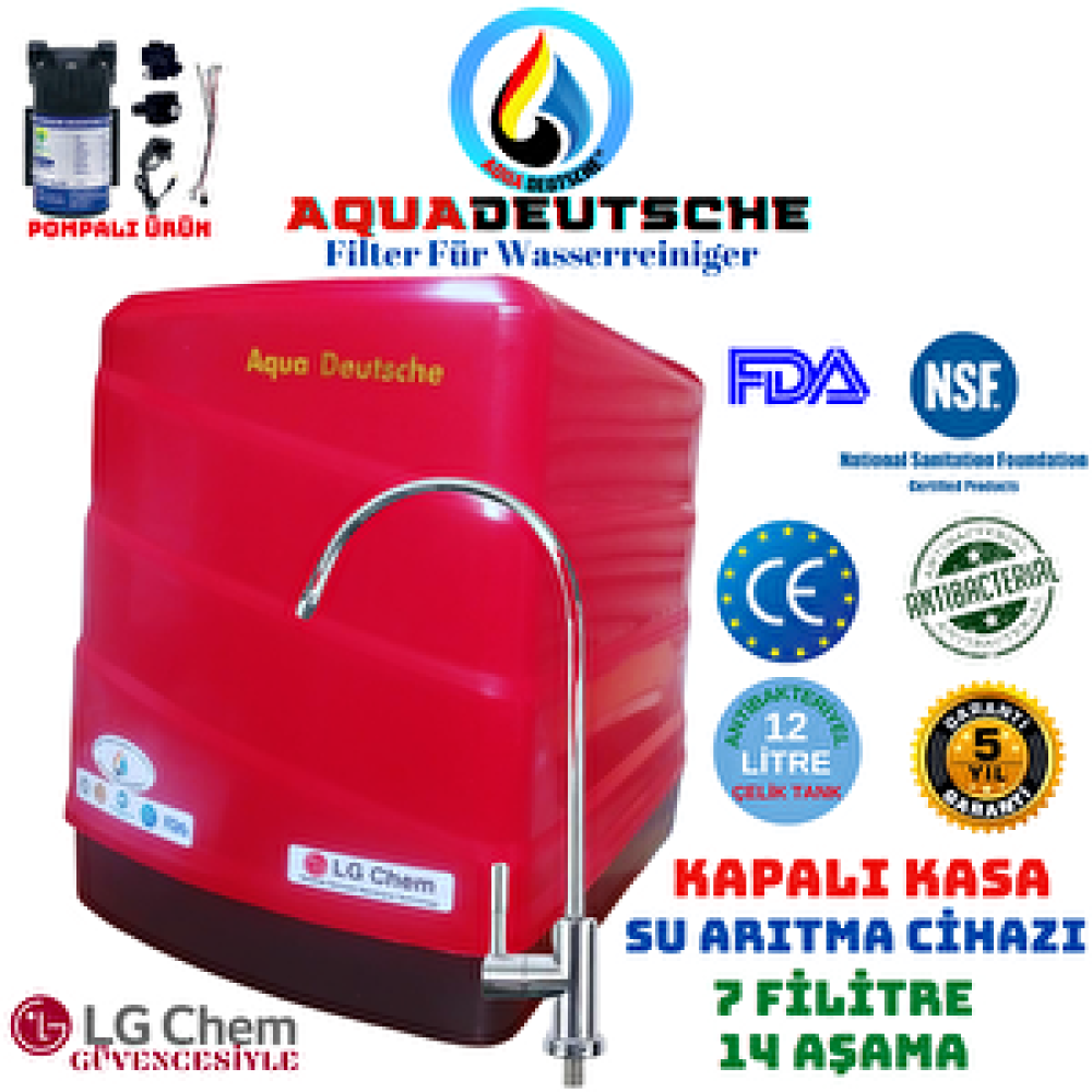Aqua Deustche Aqua Deutsche Pompali Kırmızı Renk 12 Li̇tre 14 Aşama 7 Fi̇li̇tre Ters Ozmoz Özelli̇kli̇ Su Aritma Ci̇hazi Su Arıtma Cihazı Fiyatı