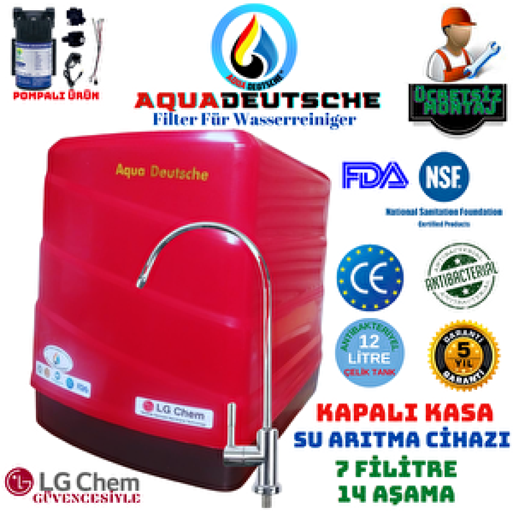 Aqua Deustche Aqua Deutsche Pompali Montaj Dahi̇l Kırmızı Renk 12 Li̇tre 14 Aşama 7 Fi̇li̇tre Ters Ozmoz Özelli̇kli̇ Su Aritma Ci̇hazi Su Arıtma Cihazı Fiyatı
