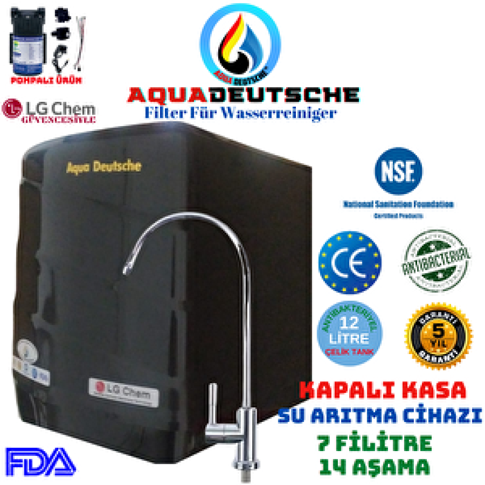 Aqua Deustche Aqua Deutsche Pompali Si̇yah Renk 12 Li̇tre 14 Aşama 7 Fi̇li̇tre Alkali̇ Ve Mi̇neralli̇ Ters Ozmoz Su Aritma Ci̇hazi Su Arıtma Cihazı Fiyatı