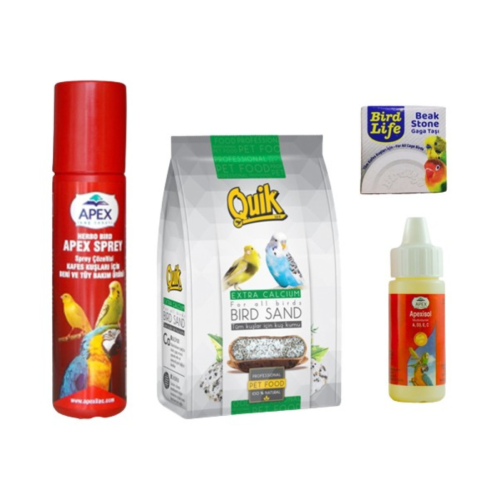 Aqua Petshop Muhabbet Kuşu Bakım Ihtiyaç Seti 4'lü Paket - Kuş Spreyi Kuş Kumu Multivitamin Gaga Taşı Evcil Hayvan Ürünleri Fiyatı