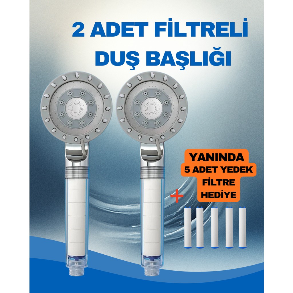 Aqua Sara 2 Adet Filtreli Duş Başlığı (5ADET Yedek Filtre)| Su Arıtmalı, Klor ve Kireç Önleyici, Yüksek Basınçlı Duş Başlığı Fiyatı