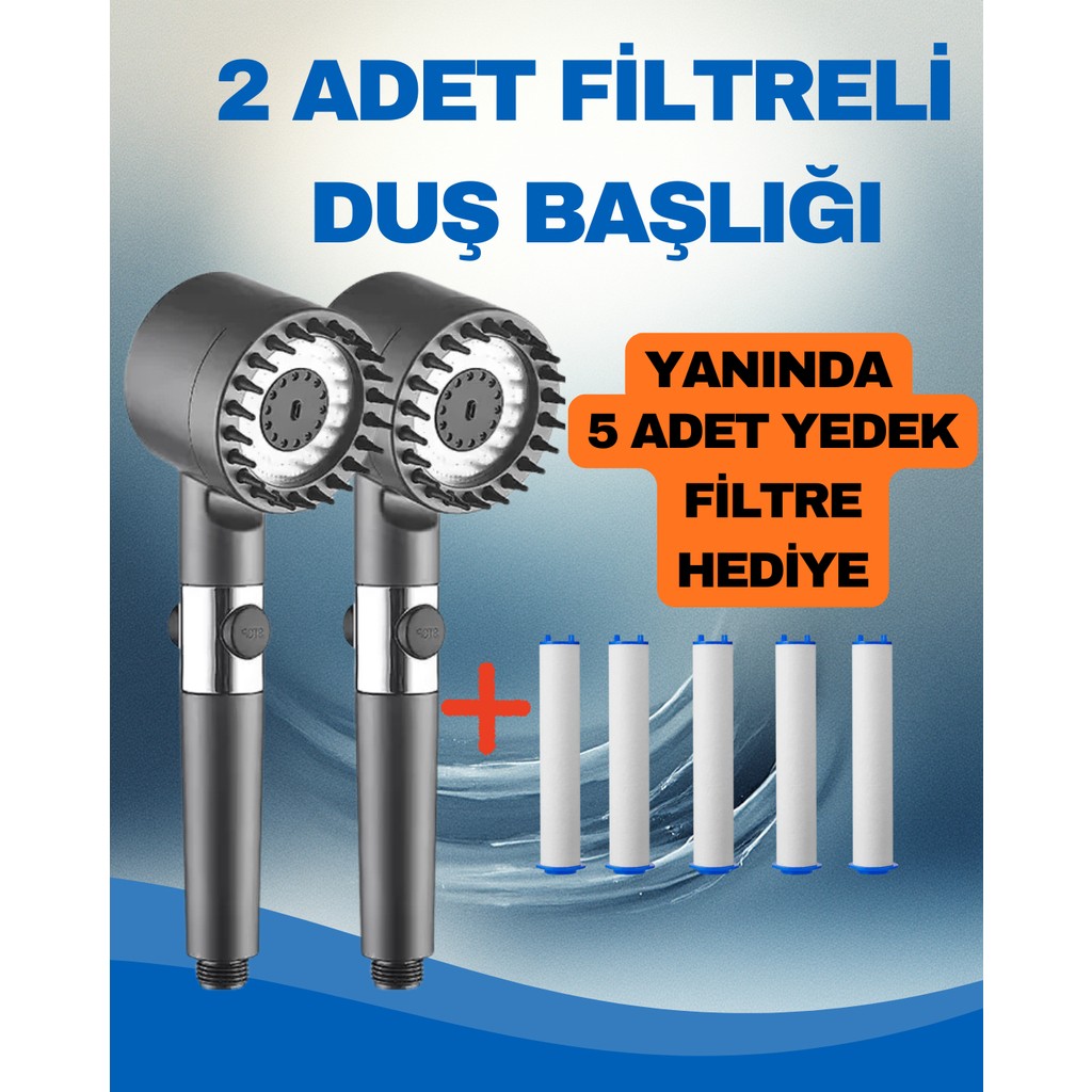 Aqua Sara 2 Adet Filtreli Duş Başlığı (5ADET Yedek Filtreli) Klor ve Kireç Önleyici, Yüksek Basınçlı Diğer Fiyatı