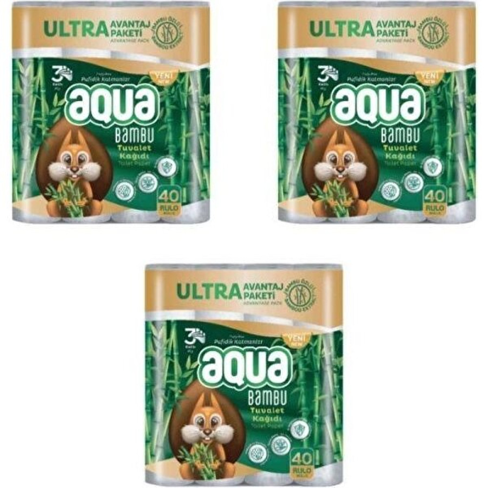 Aqua - Tuvalet Kağıdı 3katlı Bambu 40LI - 3 Paket Tuvalet Kağıdı Fiyatı