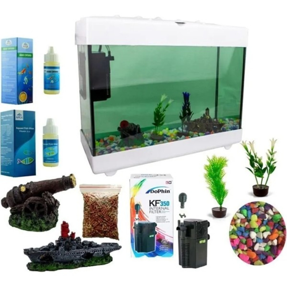 Aqua7 Hazır Büyük Akvaryum Seti 50 cm 10 Parça - Beyaz Evcil Hayvan Ürünleri Fiyatı