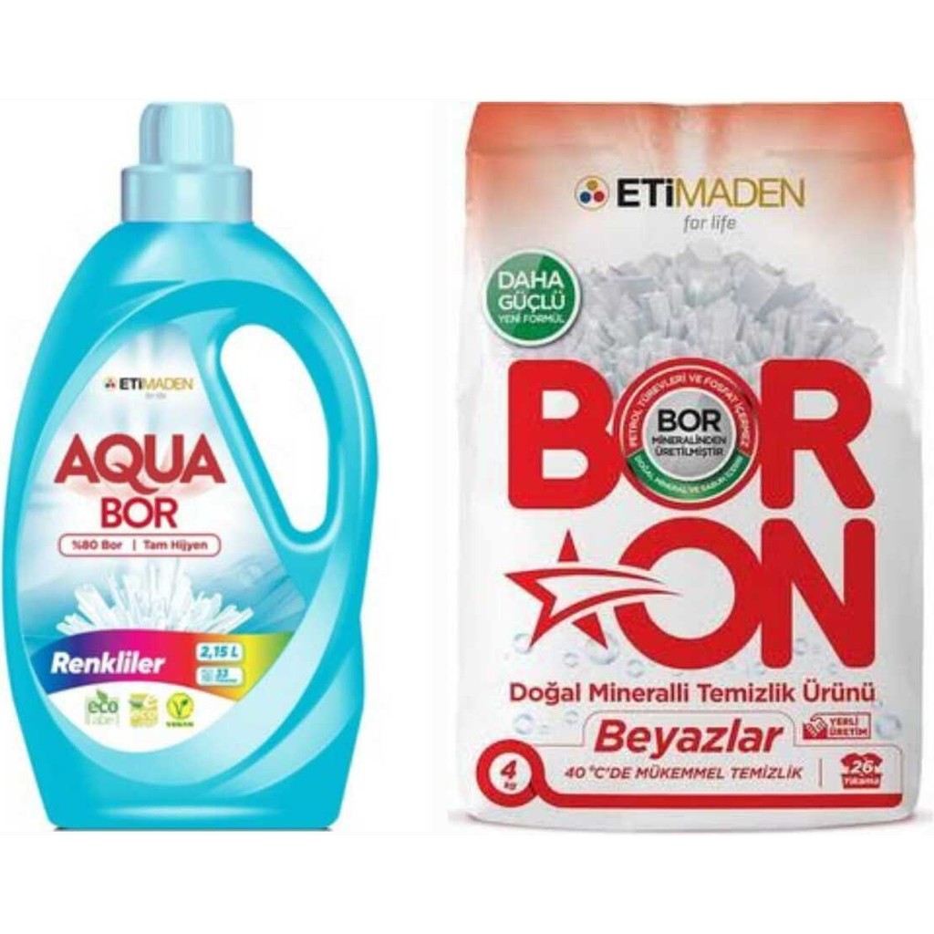AQUABOR Sıvı Çamaşır Deterjanı Renkliler Için 33 Yıkama + Boron Toz 4 kg Beyazlar Için 26 Yıkama. Diğer Fiyatı