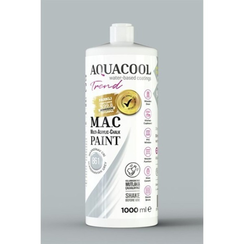 Aquacool Mac Boya 861 Iskandinav Gri 1000ML - İskandinav Gri Akrilik Boya Fiyatı