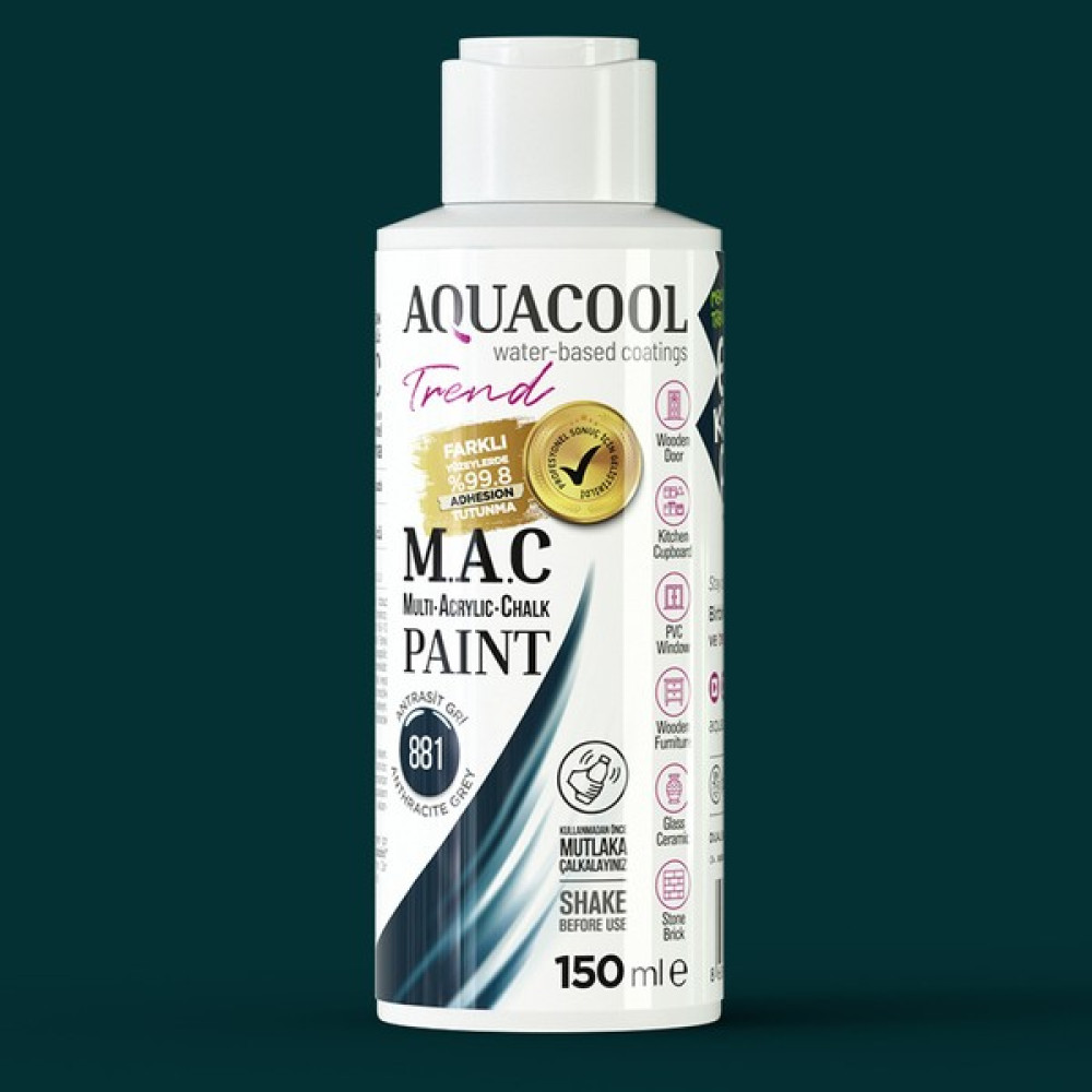 Aquacool Trend M.a.c Hobi Boyası Su Bazlı Akrilik 150 ml - 881 - Antrasit Gri İç Cephe Duvar Boyası Fiyatı