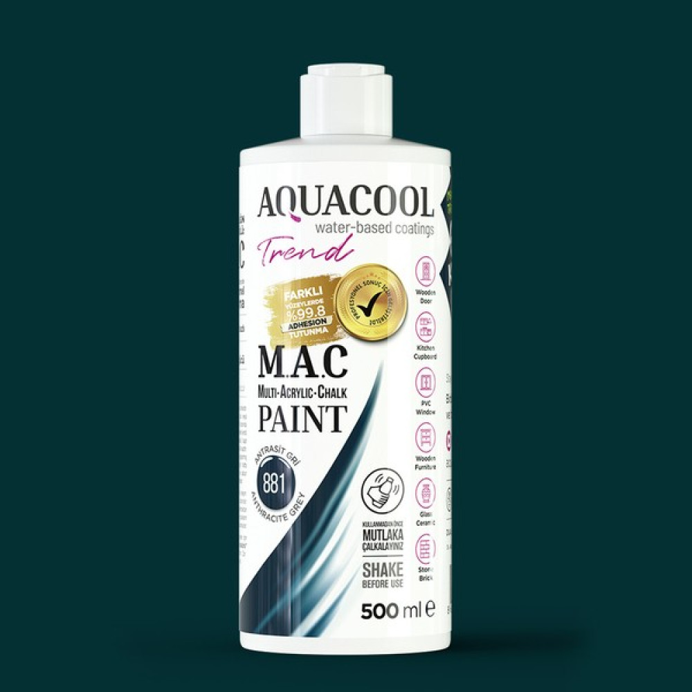 Aquacool Trend M.a.c Hobi Boyası Su Bazlı Akrilik 500 ml - 881 - Antrasit Gri İç Cephe Duvar Boyası Fiyatı