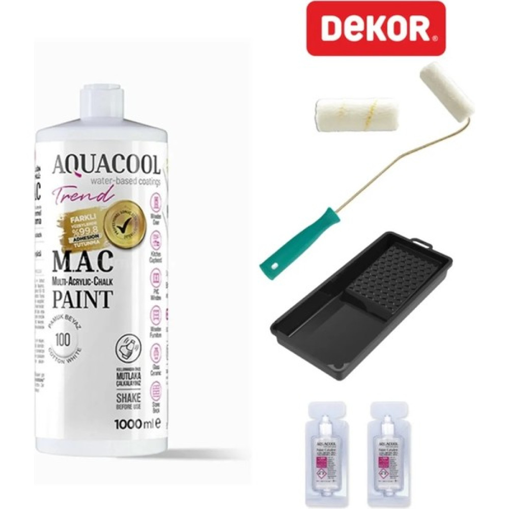 Aquacool Trend Su Bazlı Akrilik Hobi Boyası 1000 ml + Rulo 10 cm + 2 Adet Katalizör + Boyacı Tavası Hobi Boya Seti Pamuk Beyaz Akrilik Boya Fiyatı