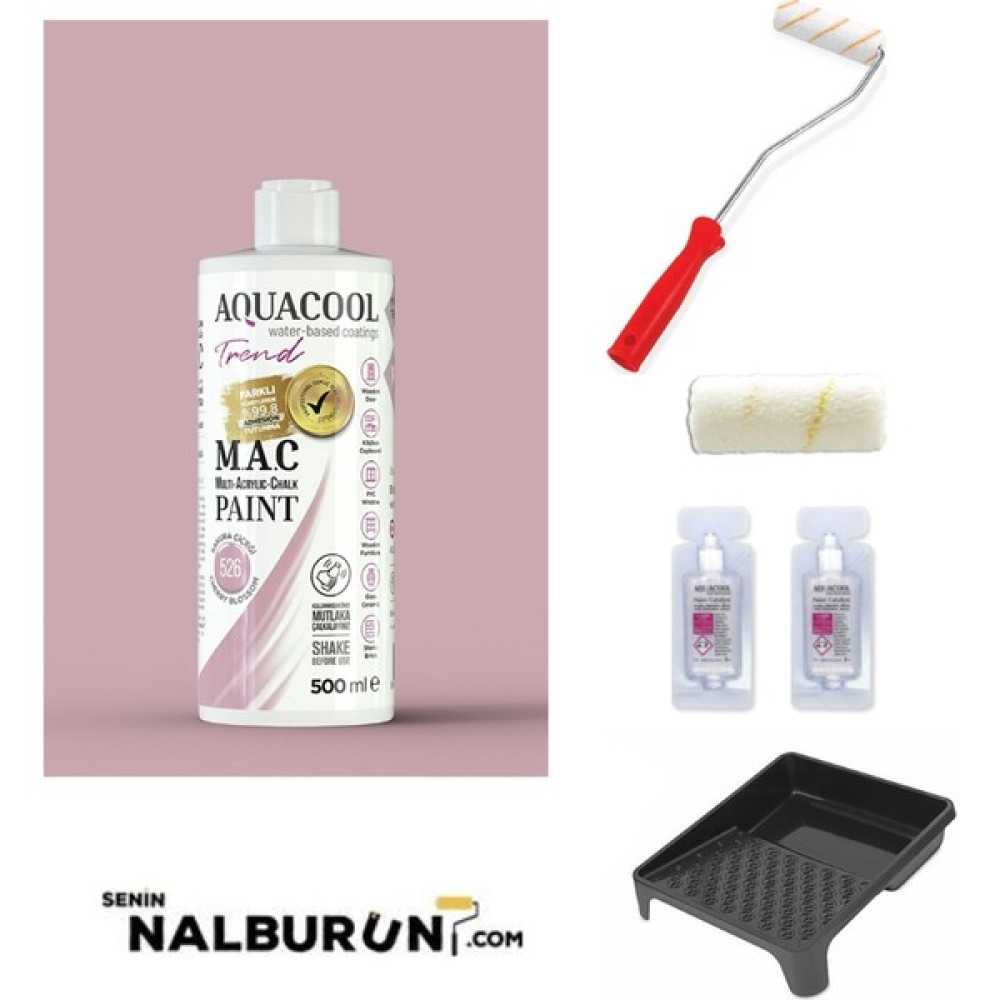 Aquacool Trend Su Bazlı Akrilik Hobi Boyası 500 ml + Rulo 10 cm + 2 Adet Katalizör + Boyacı Tavası Hobi Boya Seti - Sakura Çiçeği Akrilik Boya Fiyatı