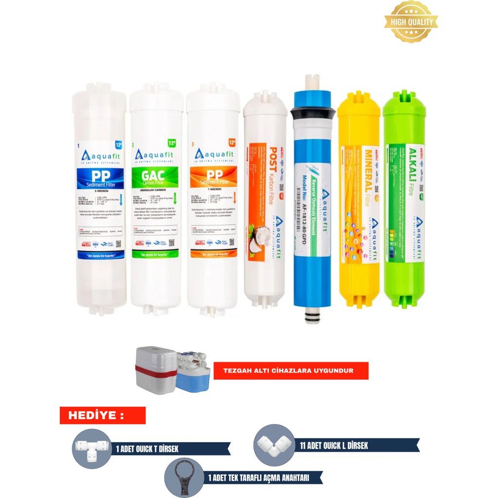 Aquafit Kapalı Kasa İki Tarafı Ouickli 7’li Filtre Seti Mineral Alkali Filtreli Diğer Fiyatı