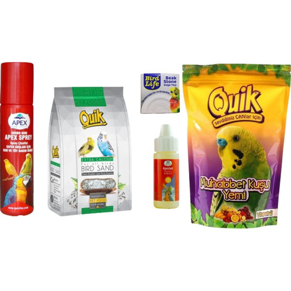 Aquapetshop Muhabbet Kuşu Yem & Bakım Seti 5'li Paket - Muhabbet Kuşu Yemi - Sprey - Multi Vitamin - Kuş Kumu - Gaga Taşı Evcil Hayvan Ürünleri Fiyatı