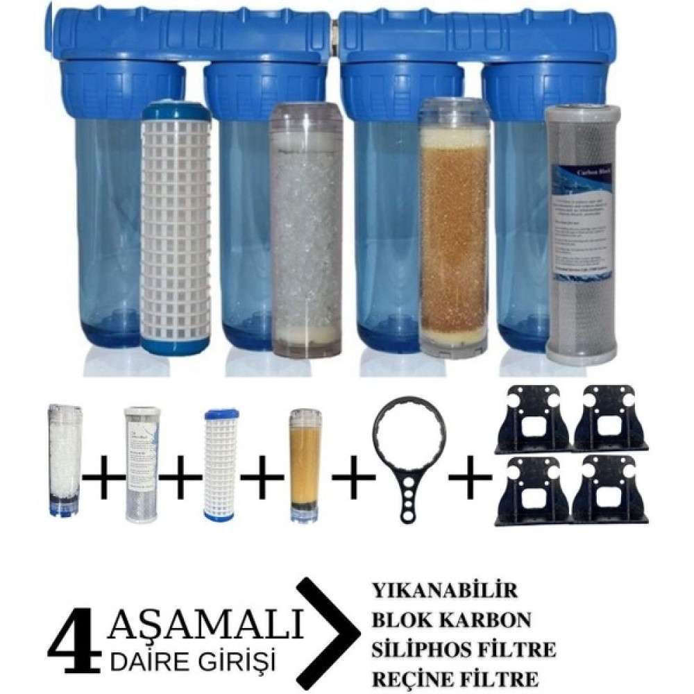 Aquatime Daire Bina Sayaç Girişi 4 Aşama Arıtma Seti 10" Ağır Kireç Önleyici Yumuşatma Sistemi Bahçe Makinesi Fiyatı