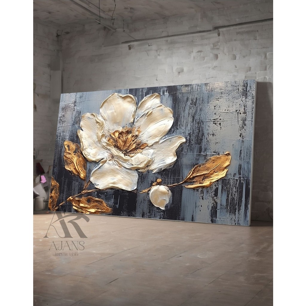 Ar Ajans Kanvas Tablo Dekoratif Beyaaz Çiçek Yağlı Boya Görünümlü Kanvas Tablo - 35 x 50 cm - Renkli Kanvas Tablo Fiyatı