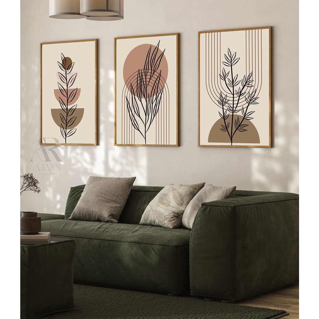 AR AJANS KANVAS TABLO Minimalist Line Art Boho Çerçevesiz 3'lü Set Mdf Arka Planlı Poster - 50 x 70 - Karışık Kanvas Tablo Fiyatı