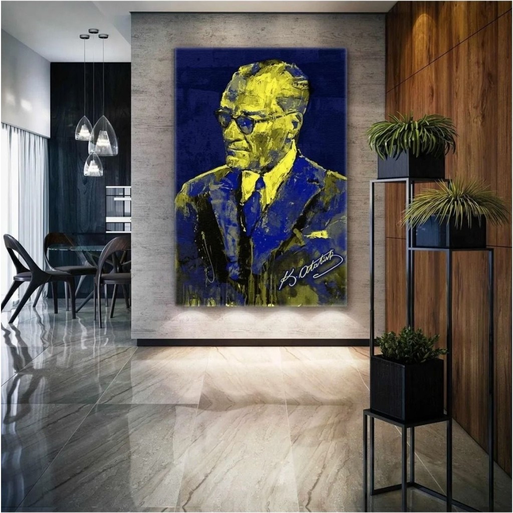 Ar Ajans Kanvas Tablo Mustafa Kemal Atatürk Imzası Fenerbahçe Sarı ve Lacivert Kanvas Tablo - 50 x 70 cm - Renkli Kanvas Tablo Fiyatı