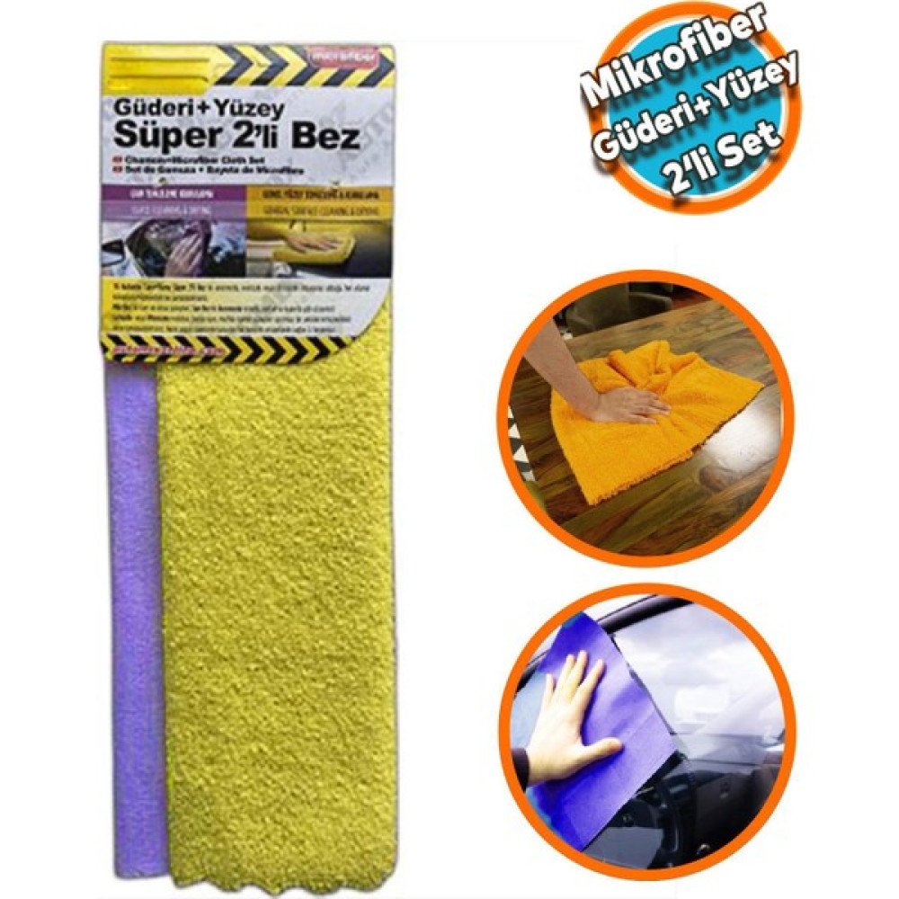 Araba Araç Otomobil Oto Cam Yıkama Güderi Yüzey Mikrofiber 2'li Bez Seti 30X40 Oto Genel Temizlik Fiyatı