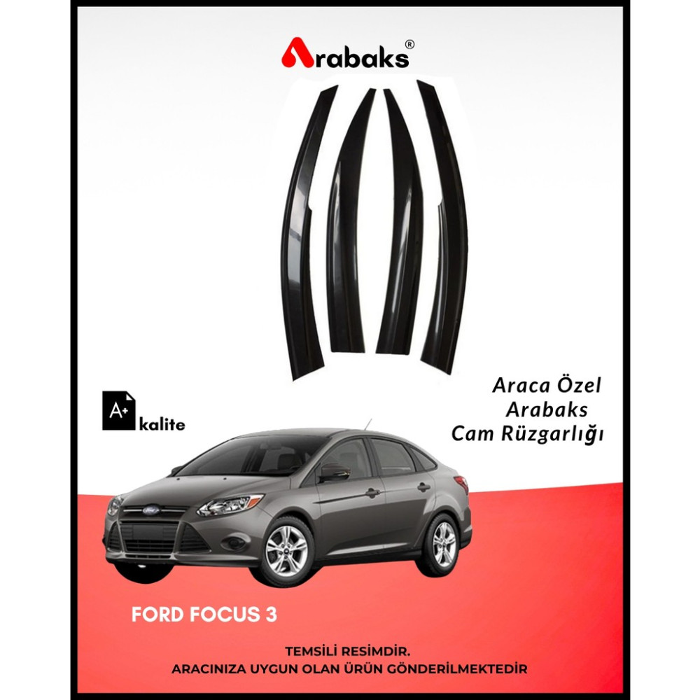 Arabaks Ford Focus 3 Cam Rüzgarlığı 4'lü Takım Mugen Tip Dayanıklı Malzeme Kolay Montaj Uyumlu Oto Rüzgarlıkları Fiyatı