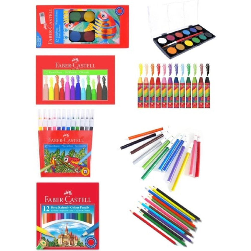 Araf Faber Castell Kuru Boya Suluboya Keçeli Kalem Pastel Boya ( 12 Renk ) Kuru-Sulu-Keçeli-Pastel Kuru Boya Kalemi Fiyatı