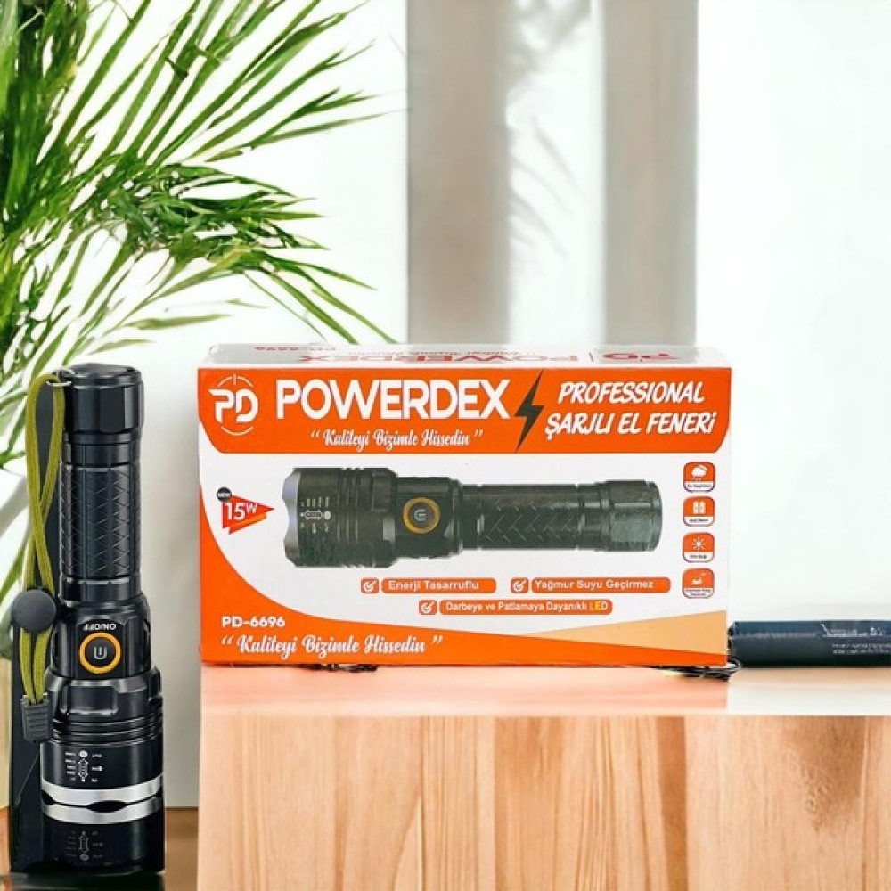 ARALMİNİAVM Powerdex Profesyonel Şarjlı 15W El El Feneri PD-6696 El Feneri Fiyatı