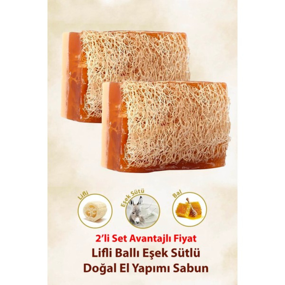 Arap Makyaj Dünyası 2'li Lifli Ballı Eşek Sütlü El Yapımı Sabun 2X120 gr - Eşşek Sütlü Sabunlar Fiyatı