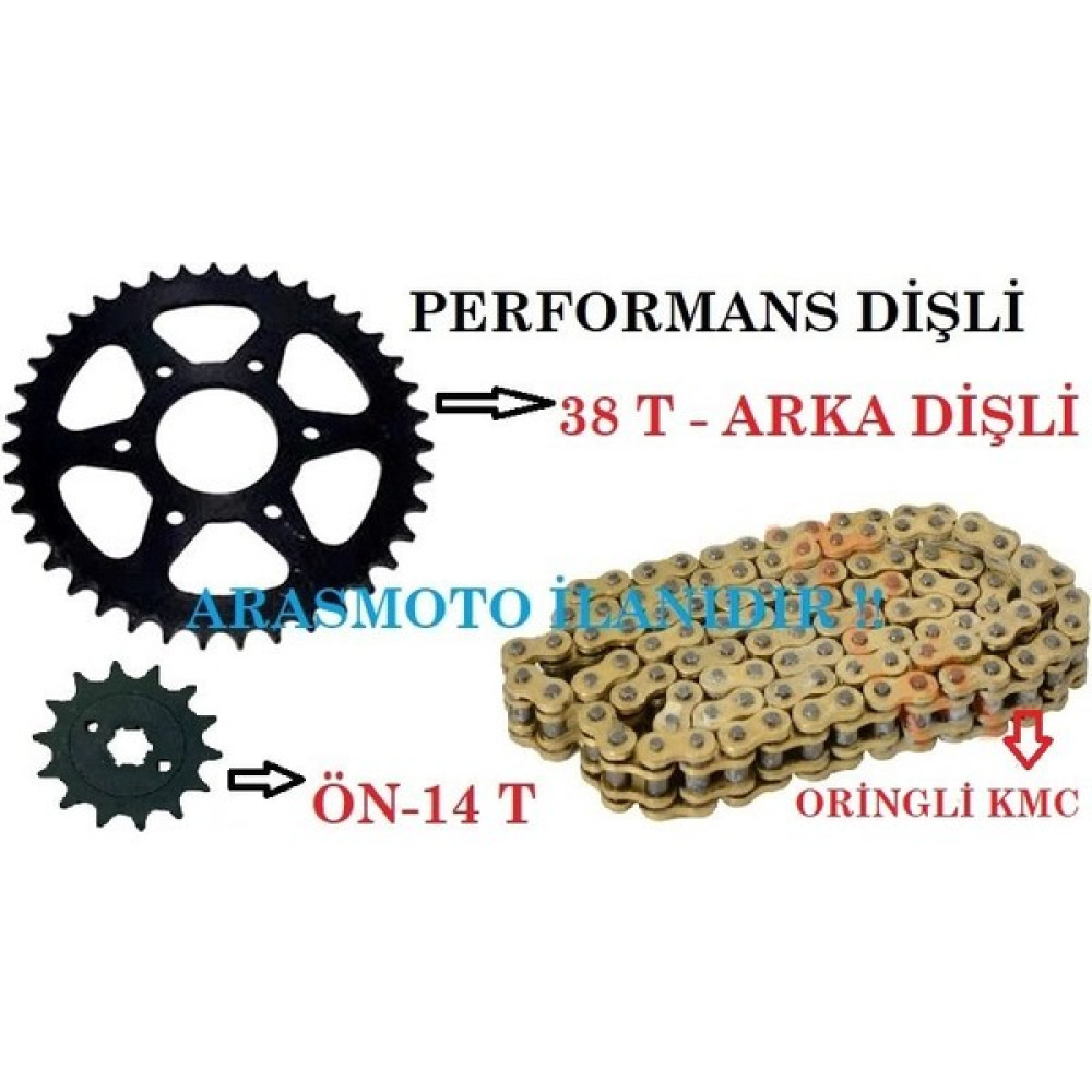 Aras Moto Pulsar NS200 - RS200 Performans Dişli Seti ve Kmc Marka Oringli Zincir 38T*14T- Arasmoto Motor Bakımı Fiyatı