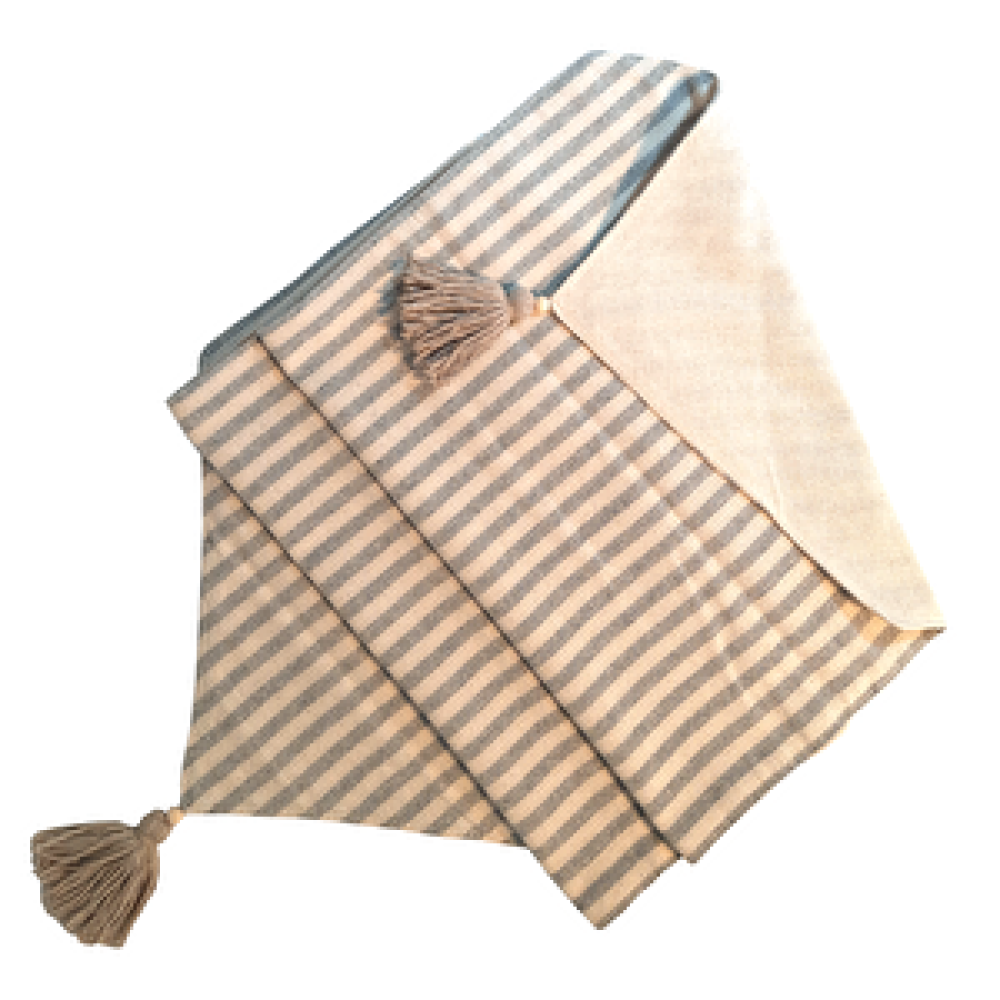 Arasta Design Çift Taraflı, Üçgen Runner, % 100 Pamuklu Keten, Krem Üzerine Gri Çizgili, 40x140 Cm Runner Fiyatı
