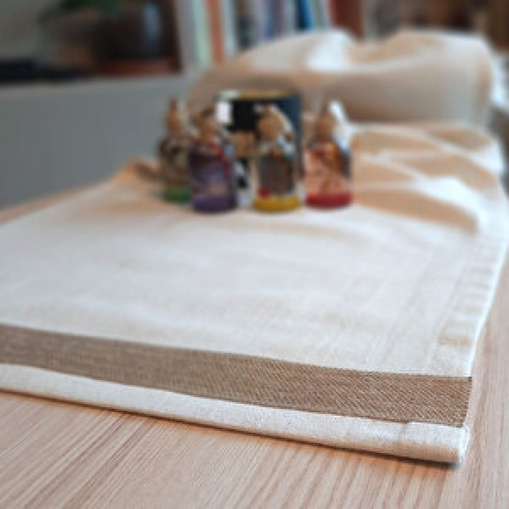 Arasta Design Düz Keten Natural Krem Rengi, Jüt Bordürlü Runner, 40x140 Cm Runner Fiyatı