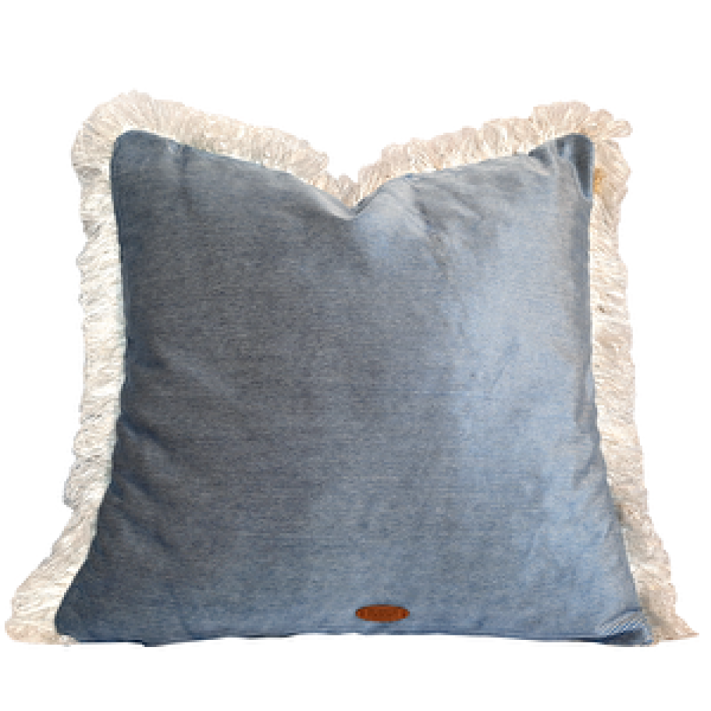 Arasta Design Lacivert Beyaz Çizgili, Beyaz Saçaklı, Kadife, Dekoratif Kırlent Kılıfı 48x48 Cm Kırlent / Mobilya Yastığı Fiyatı
