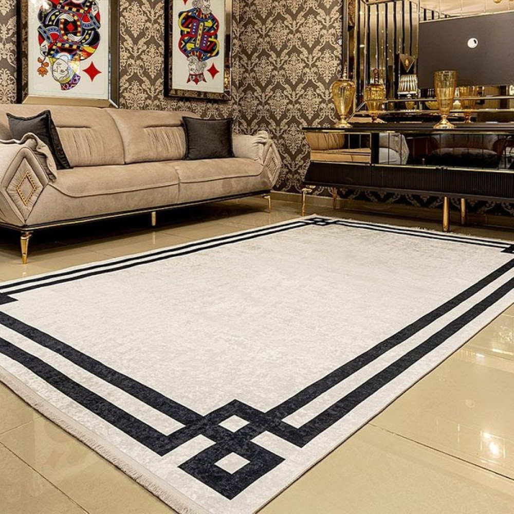 Araz Deco Gri Çerçeve Desenli Kaymaz Taban Örgü Dokuma Halı - Renkli - 100 x 200 cm Salon Halısı Fiyatı