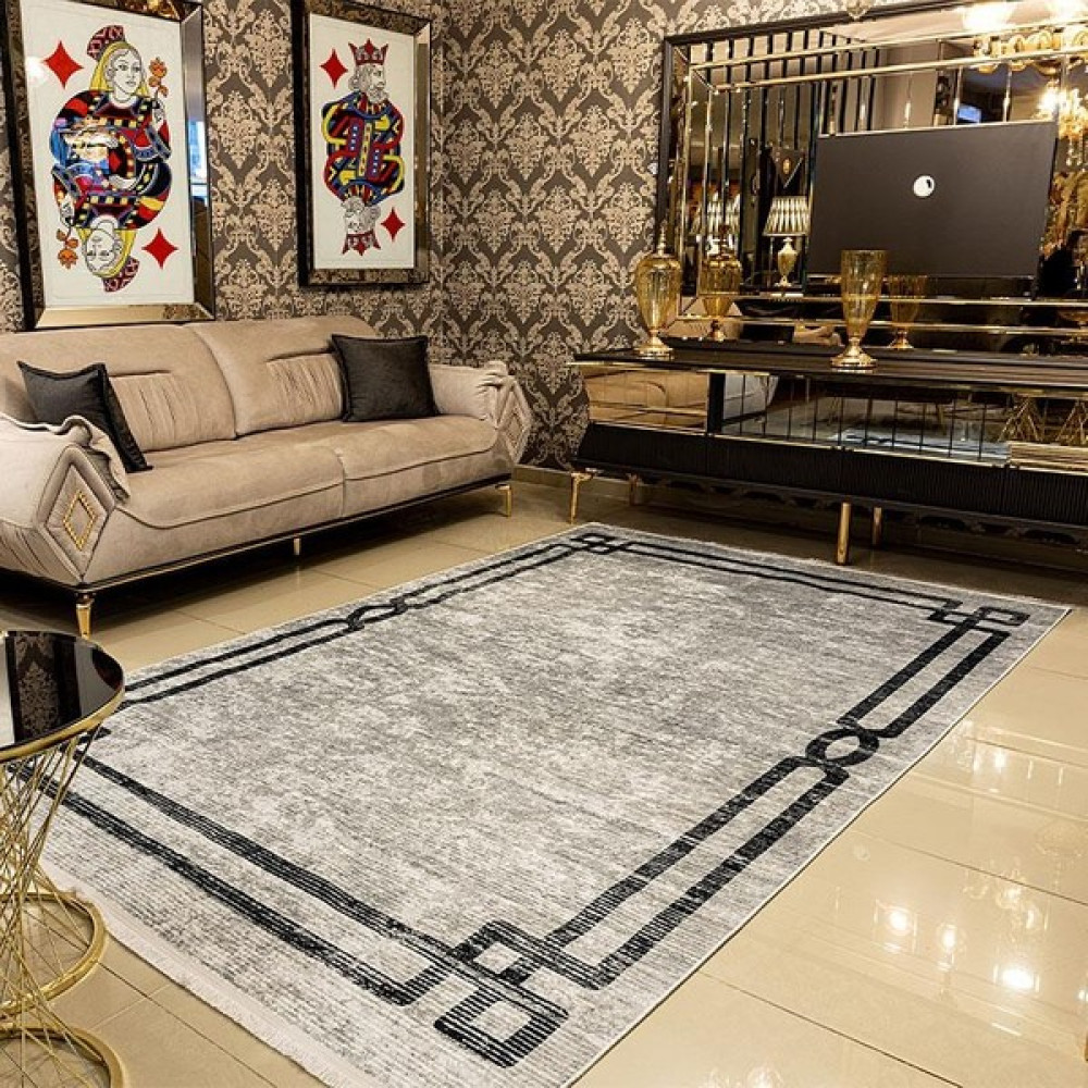 Araz Deco Gri Çizgili Desenli Kaymaz Taban Örgü Dokuma Halı - Gri - Siyah - 100 x 200 cm Salon Halısı Fiyatı