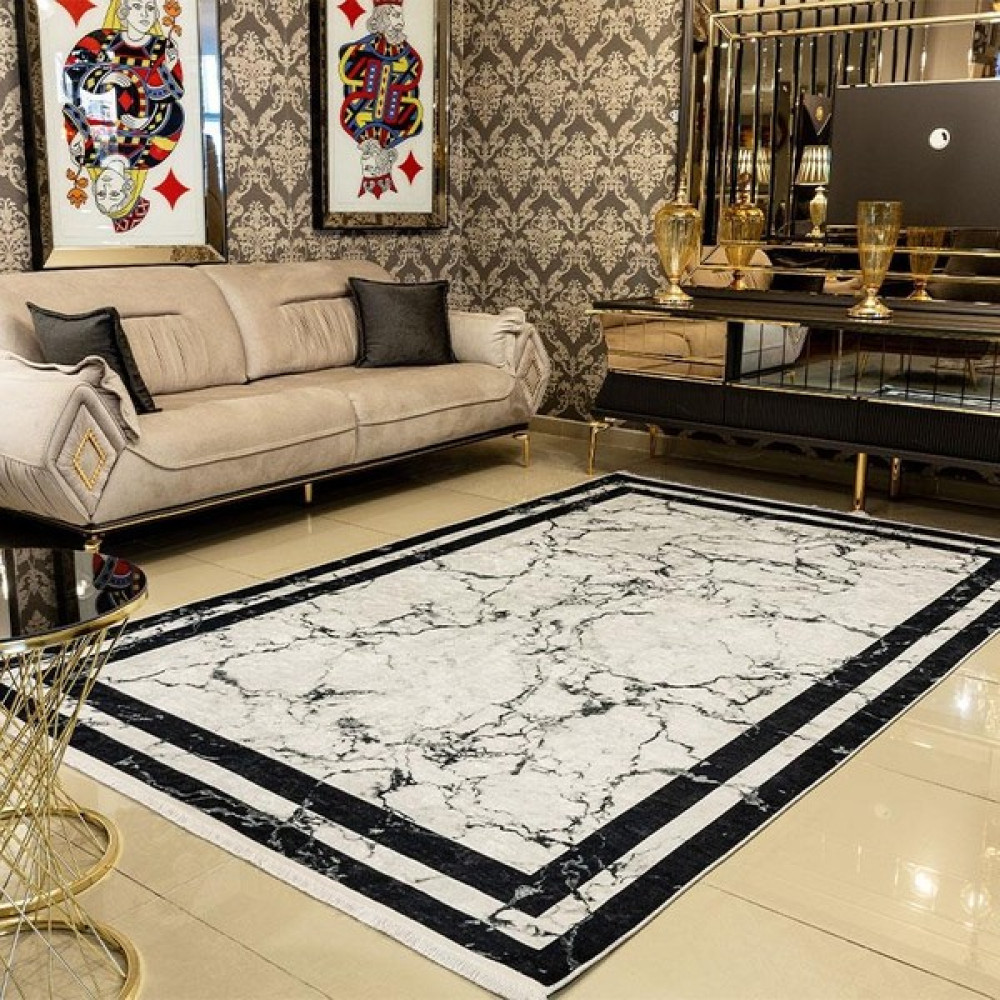Araz Deco Gri Mermer Desenli Kaymaz Taban Örgü Dokuma Halı - Gri - Beyaz - 100 x 200 cm Salon Halısı Fiyatı